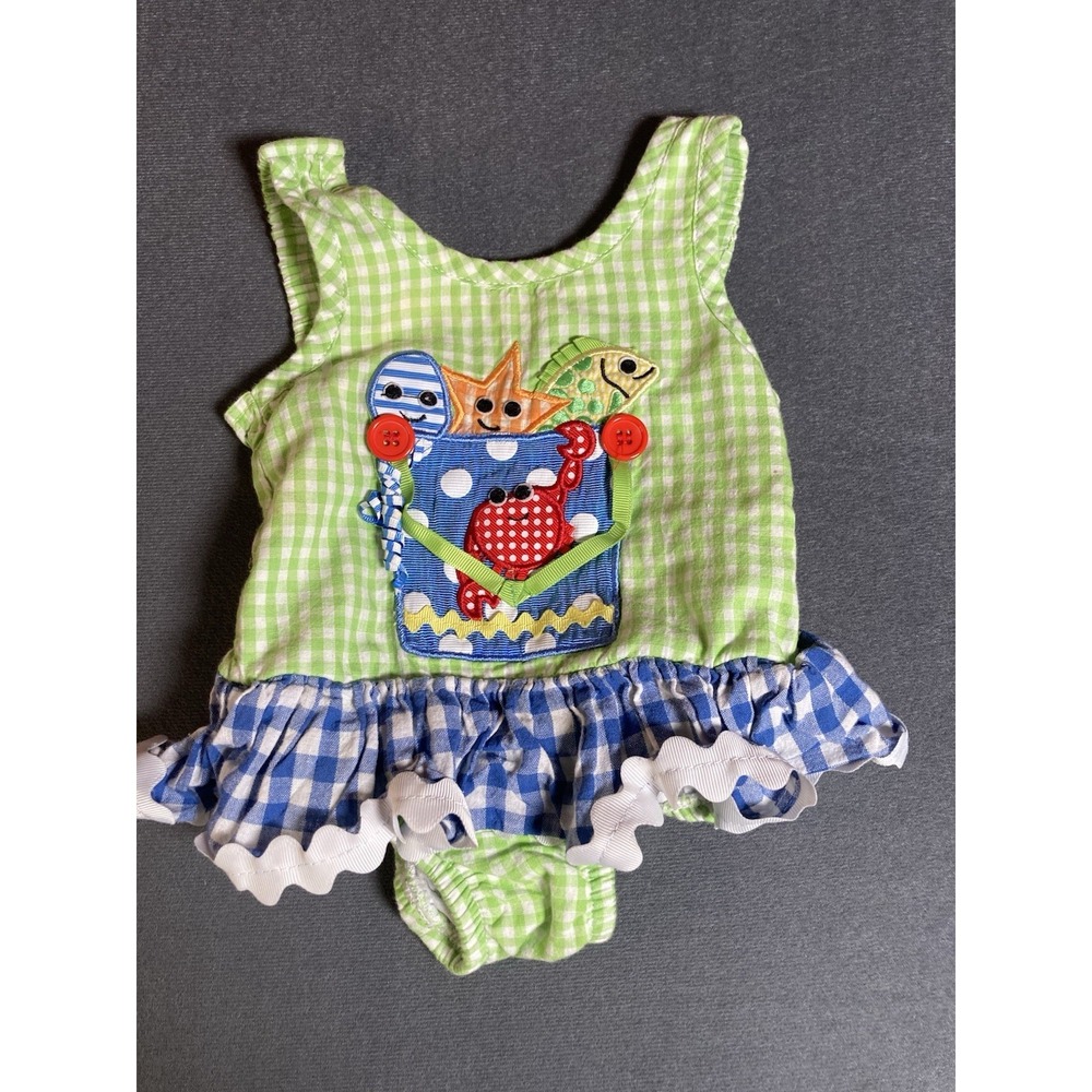 Mudpie Beach Themed Ruffled One Piece 9-12 Months